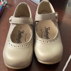 Gold FootMates Beige Kids Mary Jane Dress Shoes